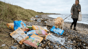 Environmental impact of plastic packaging in dog products and pet supplies.