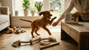 Understanding hyper puppy behavior with eco-friendly calming solutions.