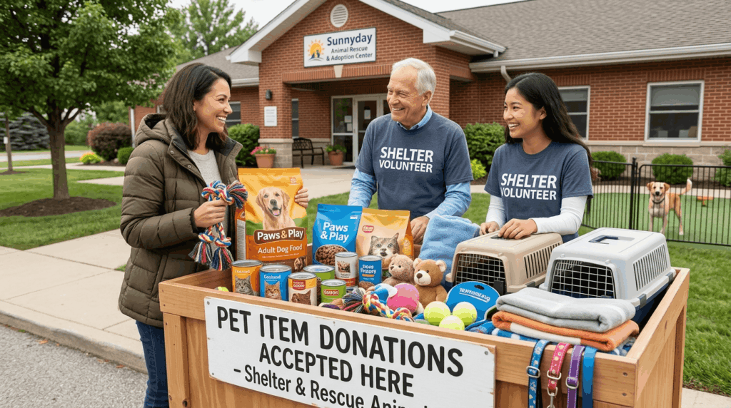Donating pet items and supplies to animal shelters or charities