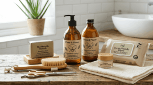 Ethical and eco-friendly pet grooming products and natural care items.