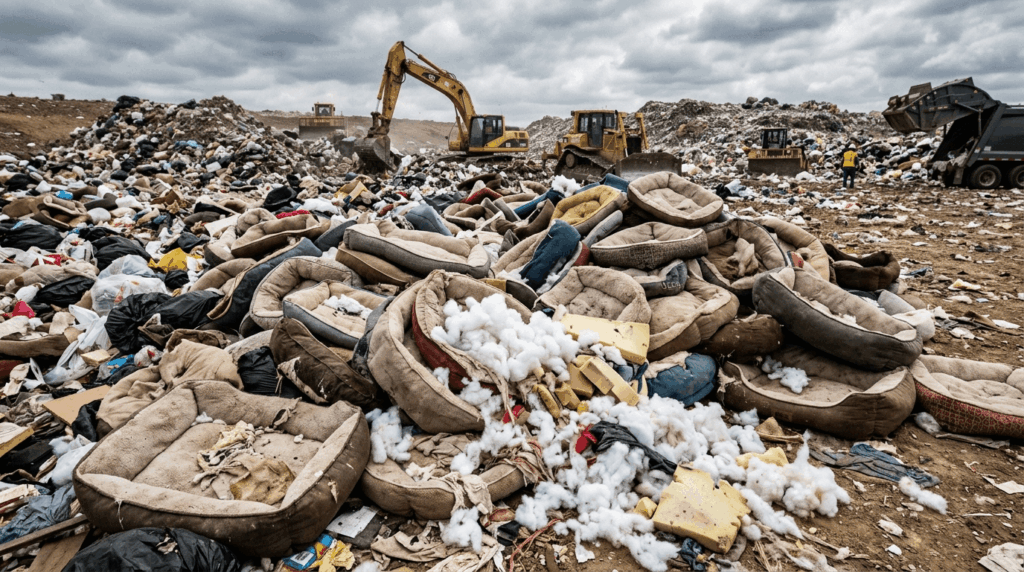 Environmental waste impact from discarded pet beds and materials