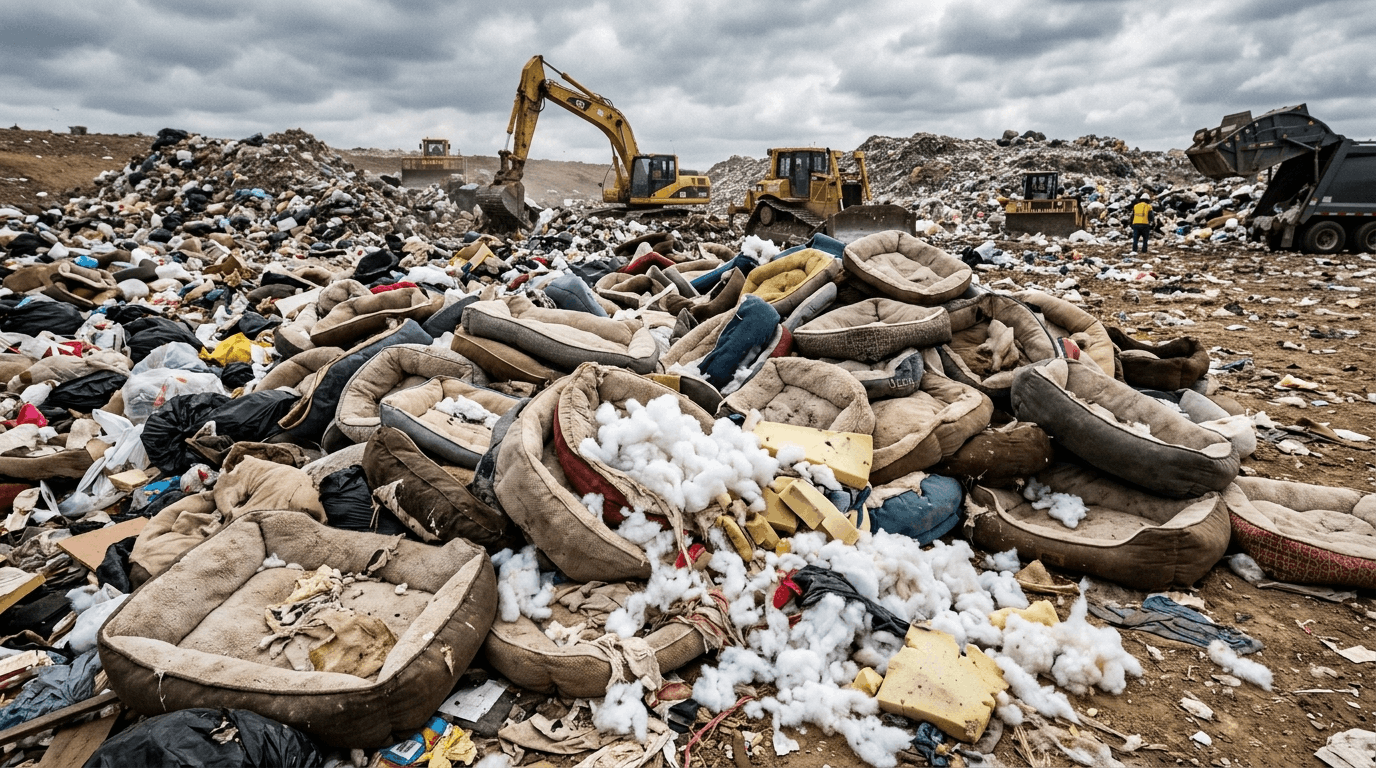 Environmental waste impact from discarded pet beds and materials