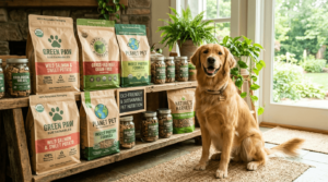 Eco-friendly dog foods with sustainable packaging and ingredients.