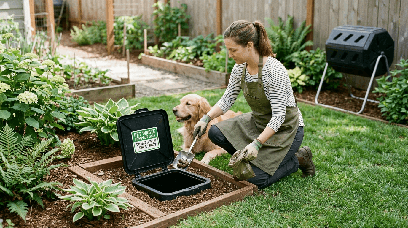 Composting dog waste safely with eco-friendly disposal system.