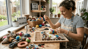 Old pet toys DIY repurposing with sustainable reuse crafts.