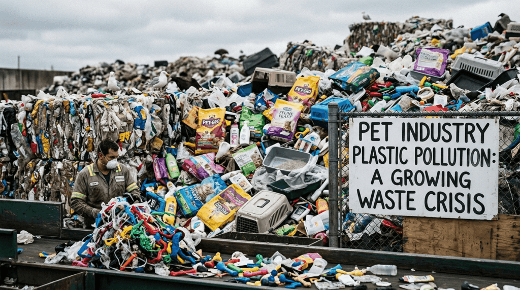 Pet industry plastic problem showing environmental waste concerns.