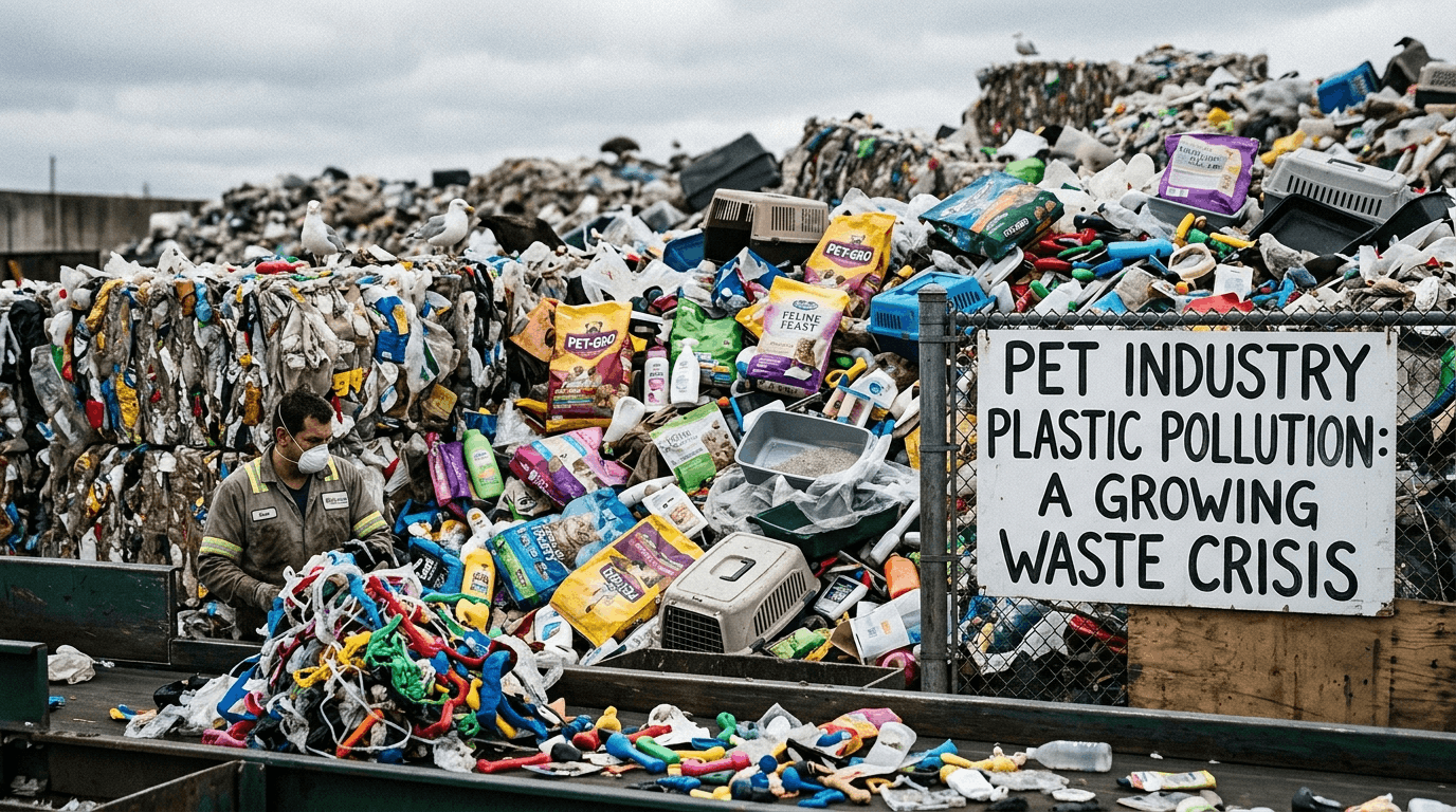 Pet industry plastic problem showing environmental waste concerns.