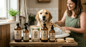 Biodegradable dog grooming products featuring eco-friendly shampoos and sustainable grooming supplies