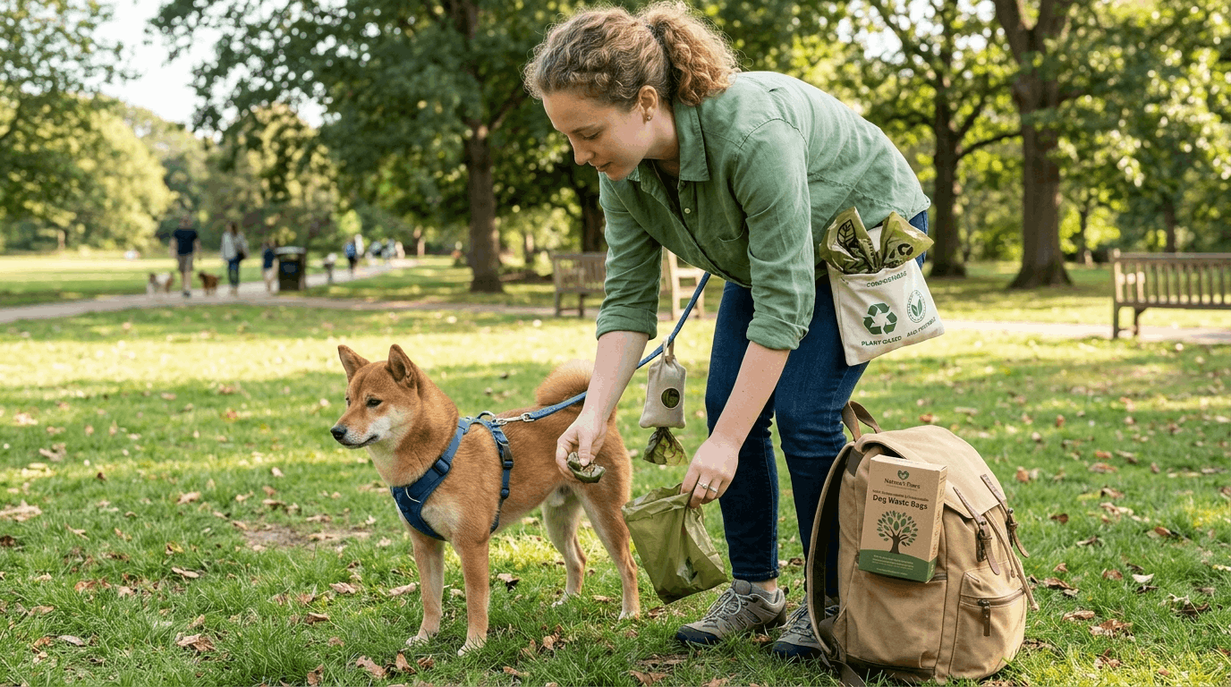 Eco-friendly dog waste bags with biodegradable materials.