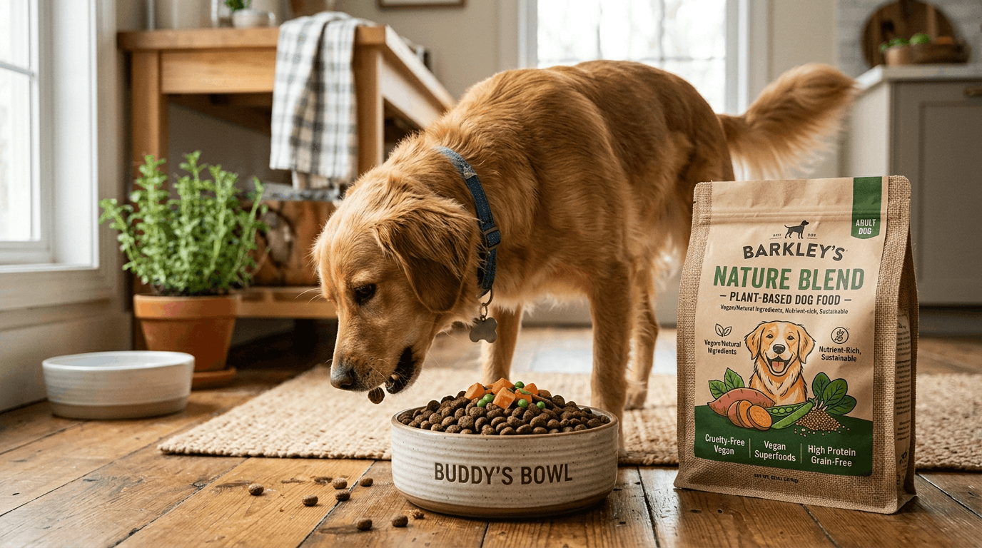 Plant-based dog food with vegan nutrition for pets.