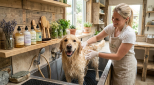 Chemical free dog grooming with natural organic shampoo and botanical ingredients